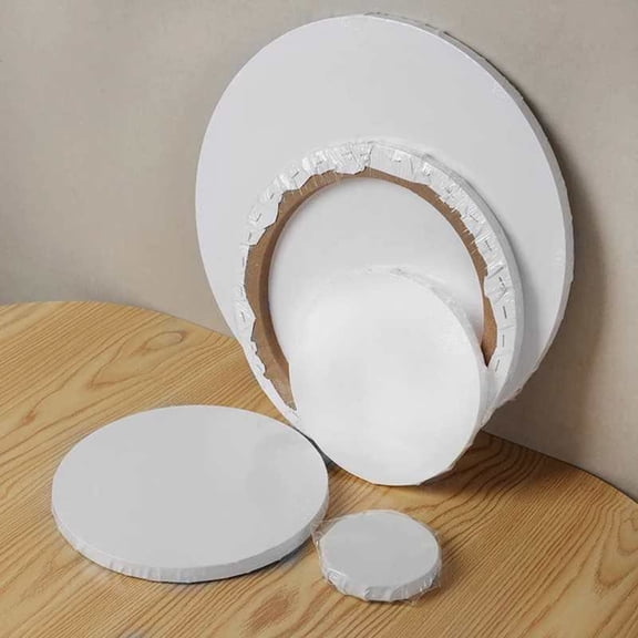 UEETEK Round Cotton Canvas Panel with White Wood Frame for Artist Oil Painting