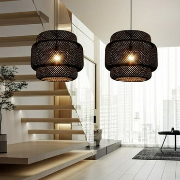 UEEYAC Bamboo Tiered Chandelier Wicker Lamp Shades For Living Room