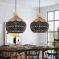 UEEYAC Black Pattern Lampshade Vintage Rattan Pendant Light
