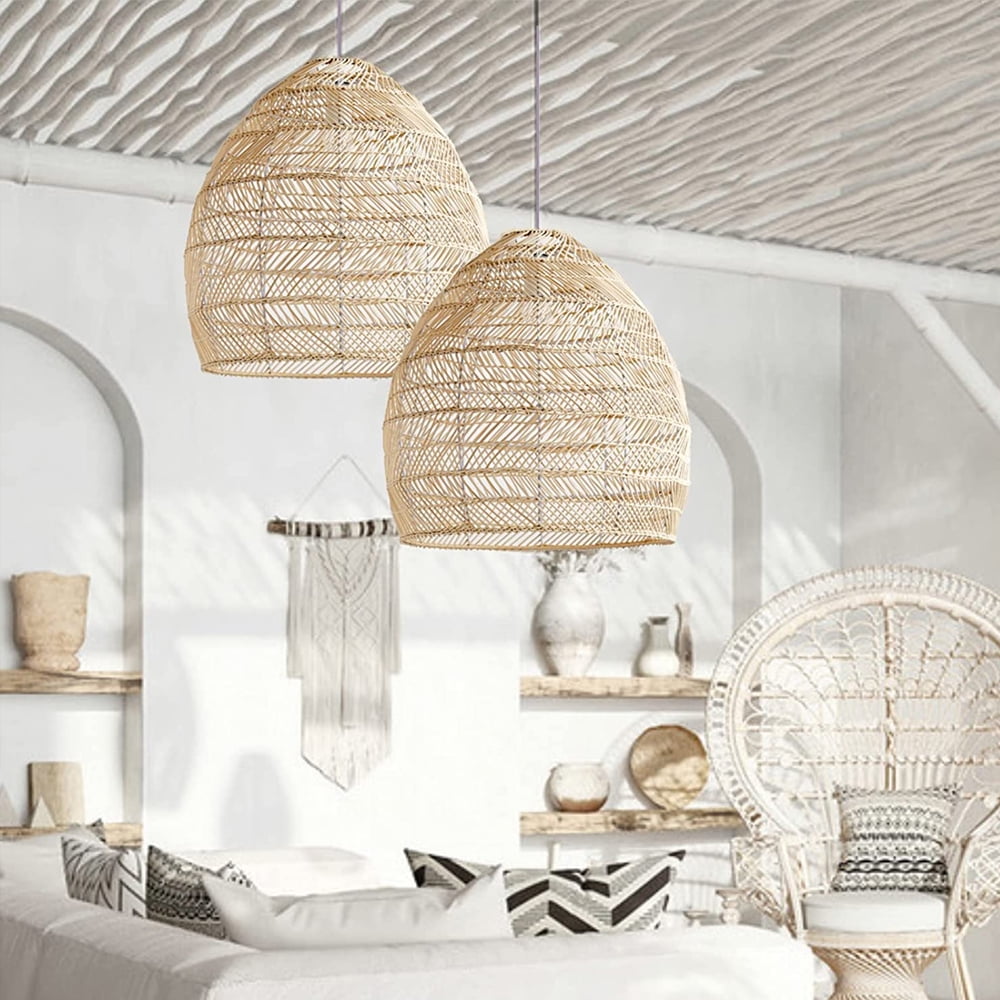 UEEYAC Boho Kitchen Island Lighting DIY Natural Rattan Chandelier Lamp Shades
