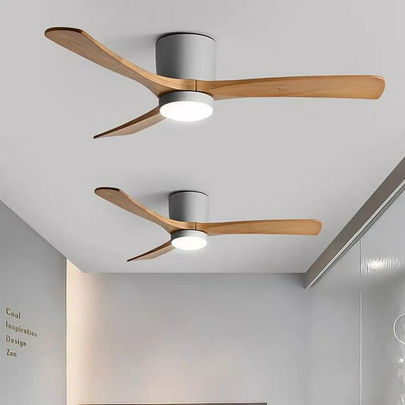 UEEYAC Ceiling Fan With Light Nordic Solid Wood LED Fan Lamp For Restaurant Living Room