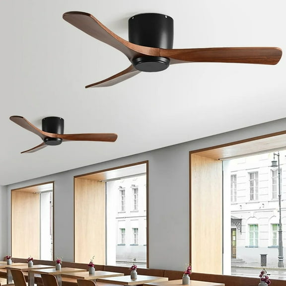UEEYAC Ceiling Fan With Light Nordic Solid Wood LED Fan Lamp For Restaurant Living Room