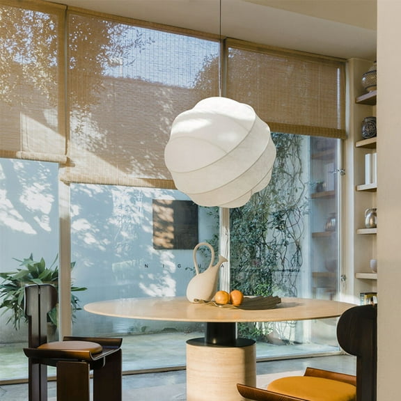 UEEYAC Chinese Style Silk Circular Fabric Pendant Light With Retro And Minimalist Style