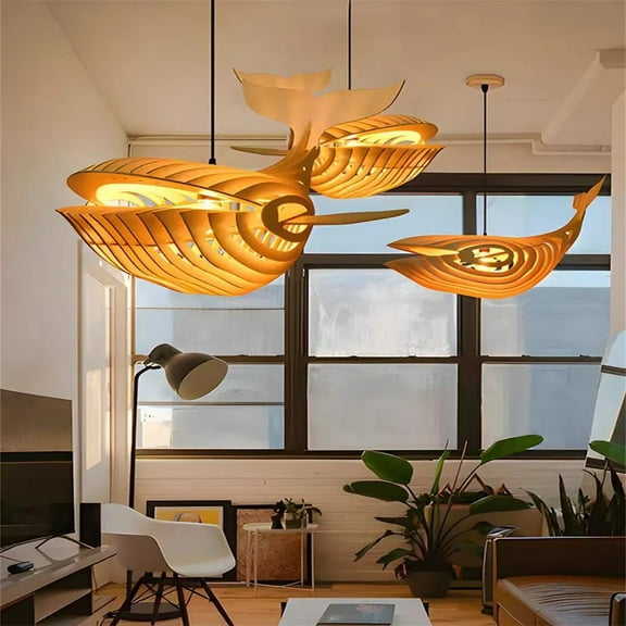 UEEYAC Creative Solid Wood Whale Chandelier Personalized Decorative Fish Shaped Chandelier