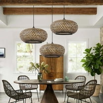 UEEYAC Dining Room Round Black Bamboo Pendant Chandelier Kitchen Decor Lighting