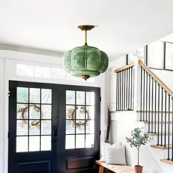 UEEYAC Eloise Scallop Milk Glass Semi-Flush Mount Pendant Ceiling Light