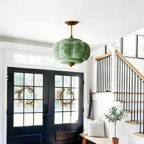UEEYAC Eloise Scallop Milk Glass Semi-Flush Mount Pendant Ceiling Light