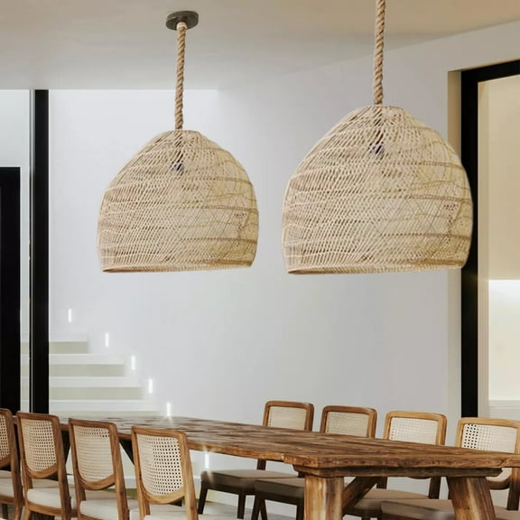 UEEYAC Hemp Rope Pendant Hand-woven Rattan Chandelier For Dining Room Living Room