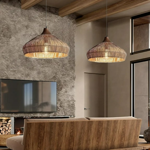 UEEYAC Japanese Hand-woven Rattan Lampshade Suitable For Dining Room Table