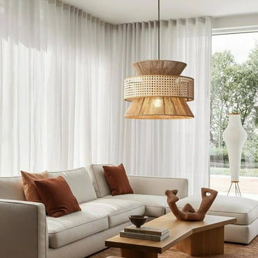 UEEYAC Mid-century Wabi Sabi Hemp Rope Pendants Rattan Hanging Light For Kitchen Island Dining Room