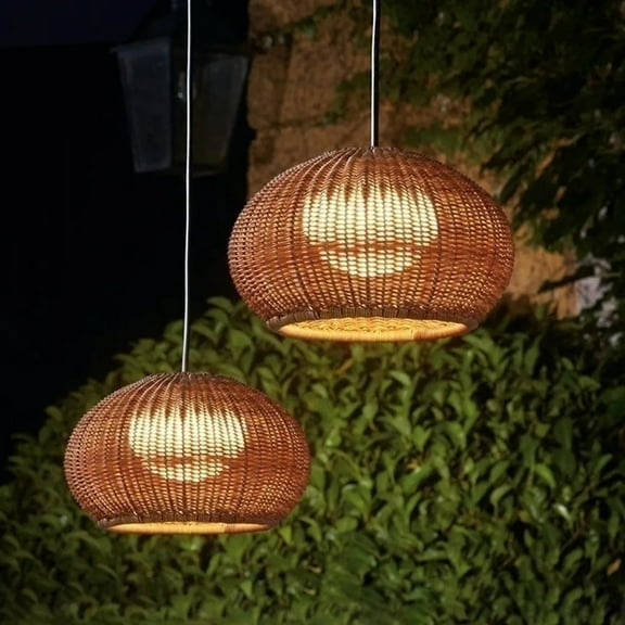 UEEYAC Outdoor Waterproof Pendant Light Homestay Rattan Lighting