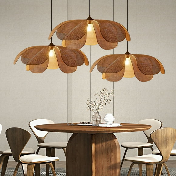 UEEYAC Rattan Petal Rustic Pendant Lamp Shade Japanese Wabi-sabi Flush Mount Lighting