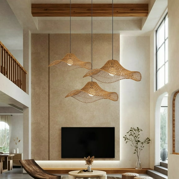 UEEYAC Rattan Woven Straw Hat Pendant Lights