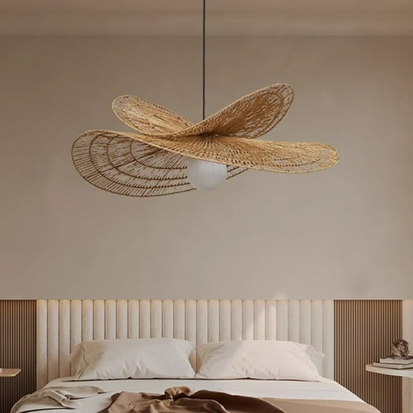 UEEYAC Vintage Handmade Rattan Woven Creative Double-Layer Straw Hat Pendant Light