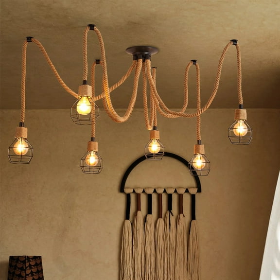UEEYAC Vintage Hemp Rope Pendant Light Fixture