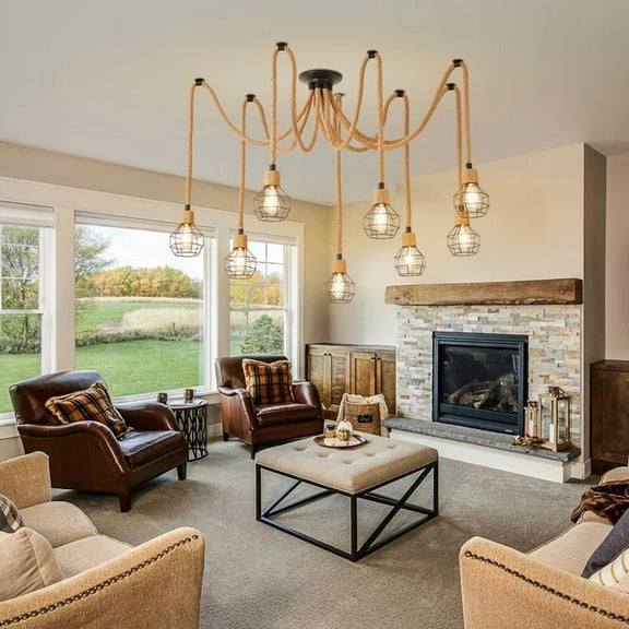 UEEYAC Vintage Hemp Rope Pendant Light Fixture