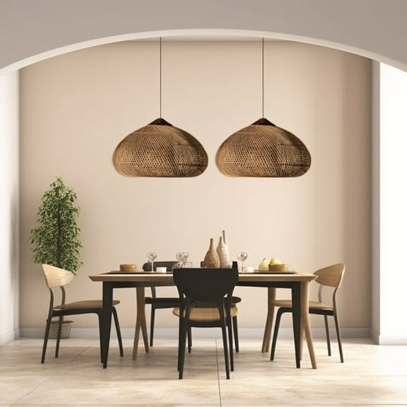 UEEYAC Wabi Sabi Style Retro Dining Room Chandelier Rattan Zen Pendant Light