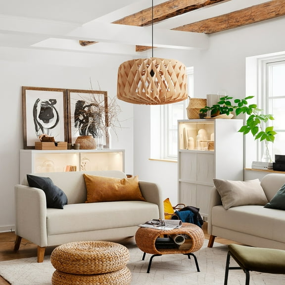 UEEYAC Wabi-Sabi Wooden Pendant Light Dining Room Basswood Chandelier