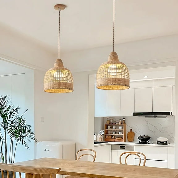 UEEYAC Wabi-sabi Rattan Drum Light Pendant Japanese Retro Bedroom Bedside Chandelier