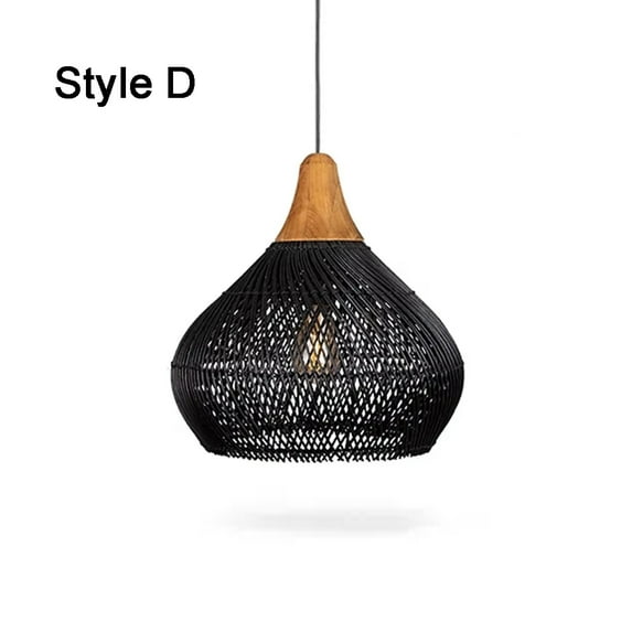 UEEYAC Wabi-sabi Retro Living Room Rattan Pendant Light Solid Wood Restaurant Lampshade