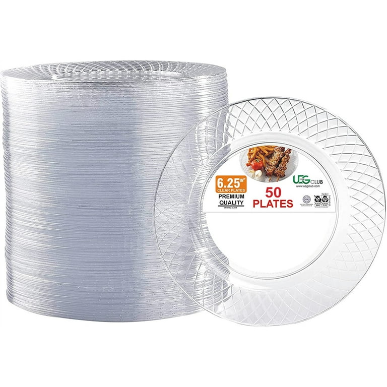 UEG Club Clear Diamond Crystal Premium Disposable Plastic Plates 6.25