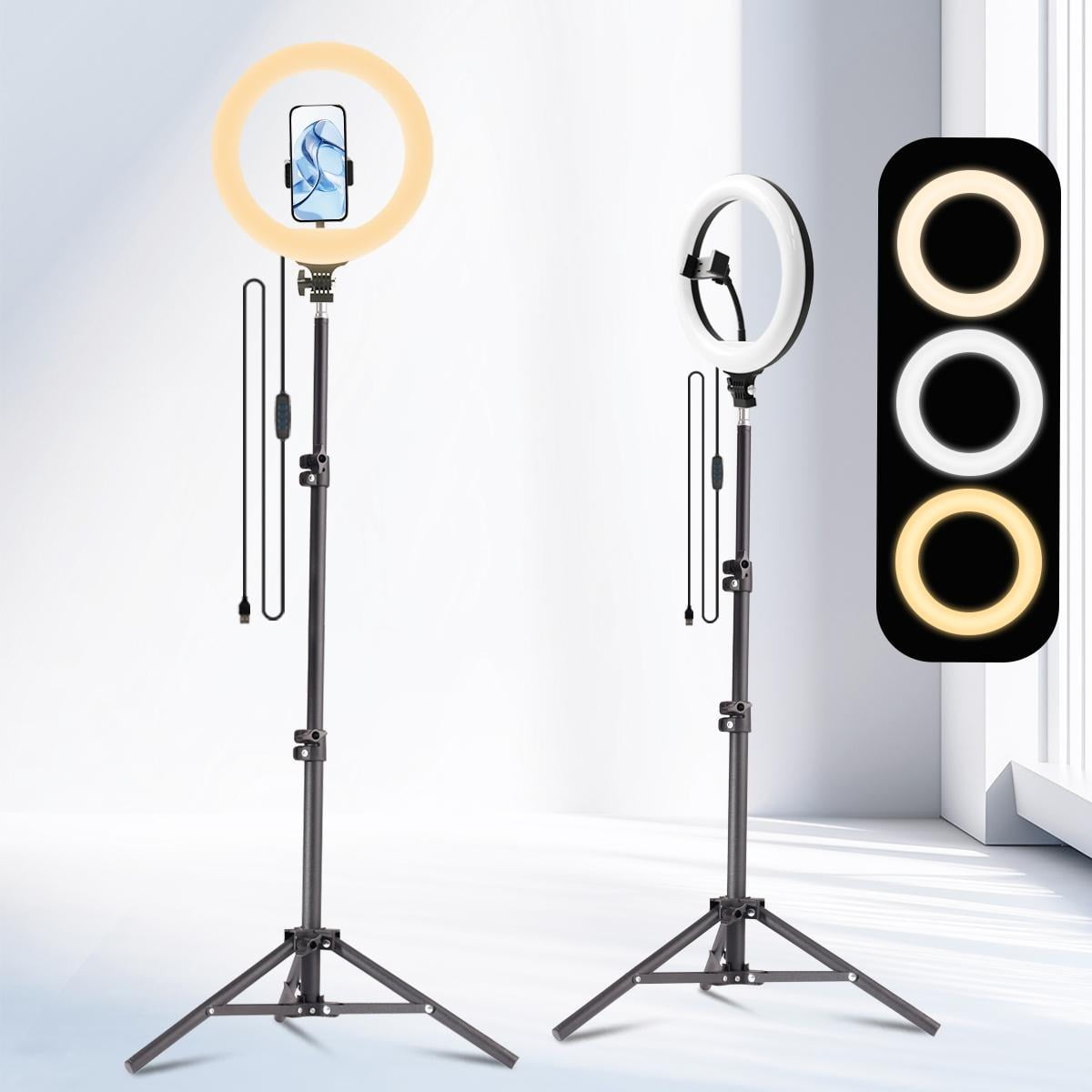UEGOGO 10" Dimmable Ring Light & Tripod with Phone Mount – 3 Lighting Modes for Makeup, Zoom Calls, TikTok, Photography