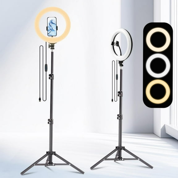 UEGOGO 10" Dimmable Ring Light & Tripod with Phone Mount 3 Lighting Modes for Makeup, Zoom Calls, TikTok, Photography