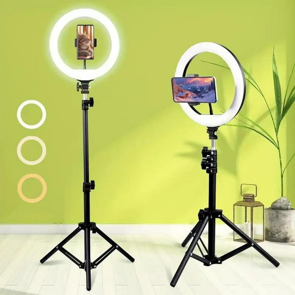 UEGOGO 10" Ring Light w/43" Tripod & Phone Holder - Adjustable LED for Live Stream/Makeup/YouTube/TikTok