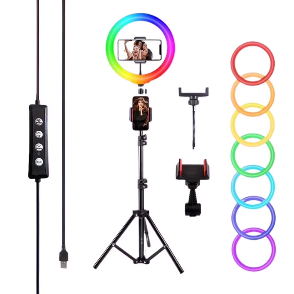UEGOGO 12" RGB Ring Light With 43" Tripod & Phone Holder - 360° Rotating Head, 10+ Lighting Modes, Dimmable for Streaming/Makeup/Vlogs