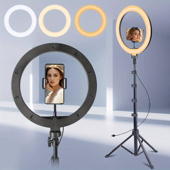 UEGOGO 12'' Ring Light with 63'' Extendable Tripod Stand, LED Circle Lights with Phone Holder for Live Stream/Makeup/YouTube Video/Tiktok, Compatible with All Phones Vampire Makeup Lighting Pro