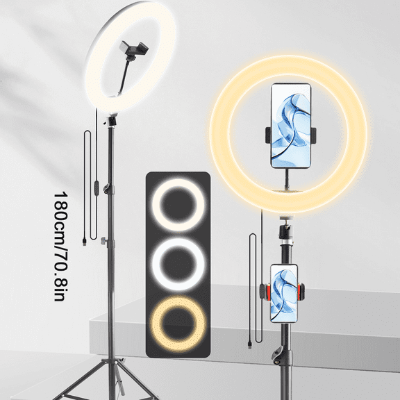 UEGOGO 12" Selfie Ring Light with 74" Extendable Tripod, Phone Holder Control, Dimmable LED Light for Streaming, TikTok, Zoom, Vlogging - Create Pro Lighting Easily!