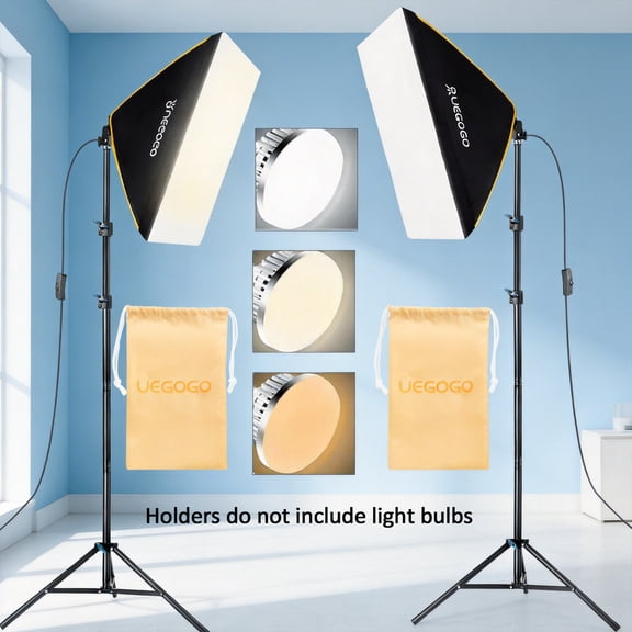 UEGOGO 2pc 19.6927.56" Dual Softbox Kit with 180cm Stand, Professional Lighting for Portrait, Still Life, Live Streaming & Short Video, Compatible with DSLR/Mirrorless & Flash