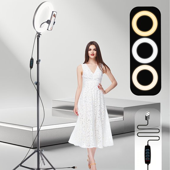 UEGOGO 71" Professional 12" Dimmable LED Ring Light with Adjustable Aluminum Tripod, Stable Extendable Stand for Makeup, Live Streaming, YouTube, TikTok Photography