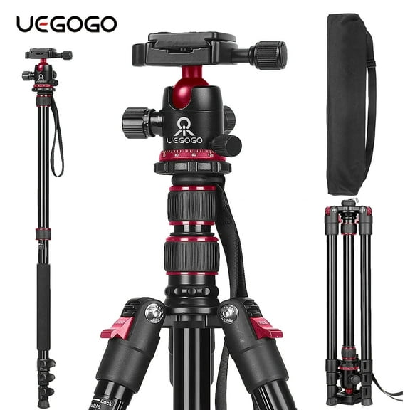 UEGOGO 82" Professional Aluminum Camera Tripod for DSLR Camera, Portable Lightweight Travel Tripod/Monopod with Quick Release Ball Head/Travel Bag for Photography