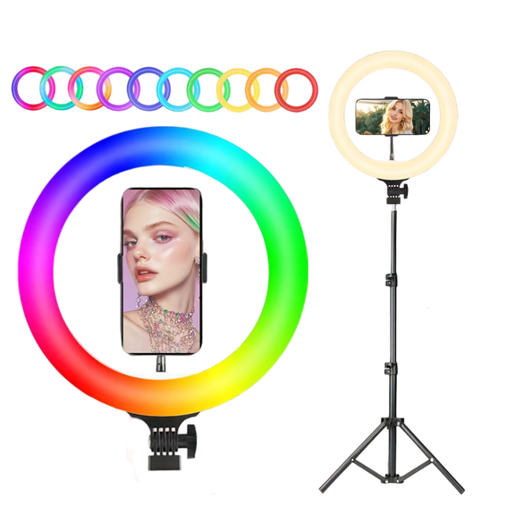 UEGOGO RGB Selfie Ring Light 12-Inch with 43-Inch Retractable Stand - Professional Lighting for Instagram Reels, Twitch Streaming and Virtual Background Setup