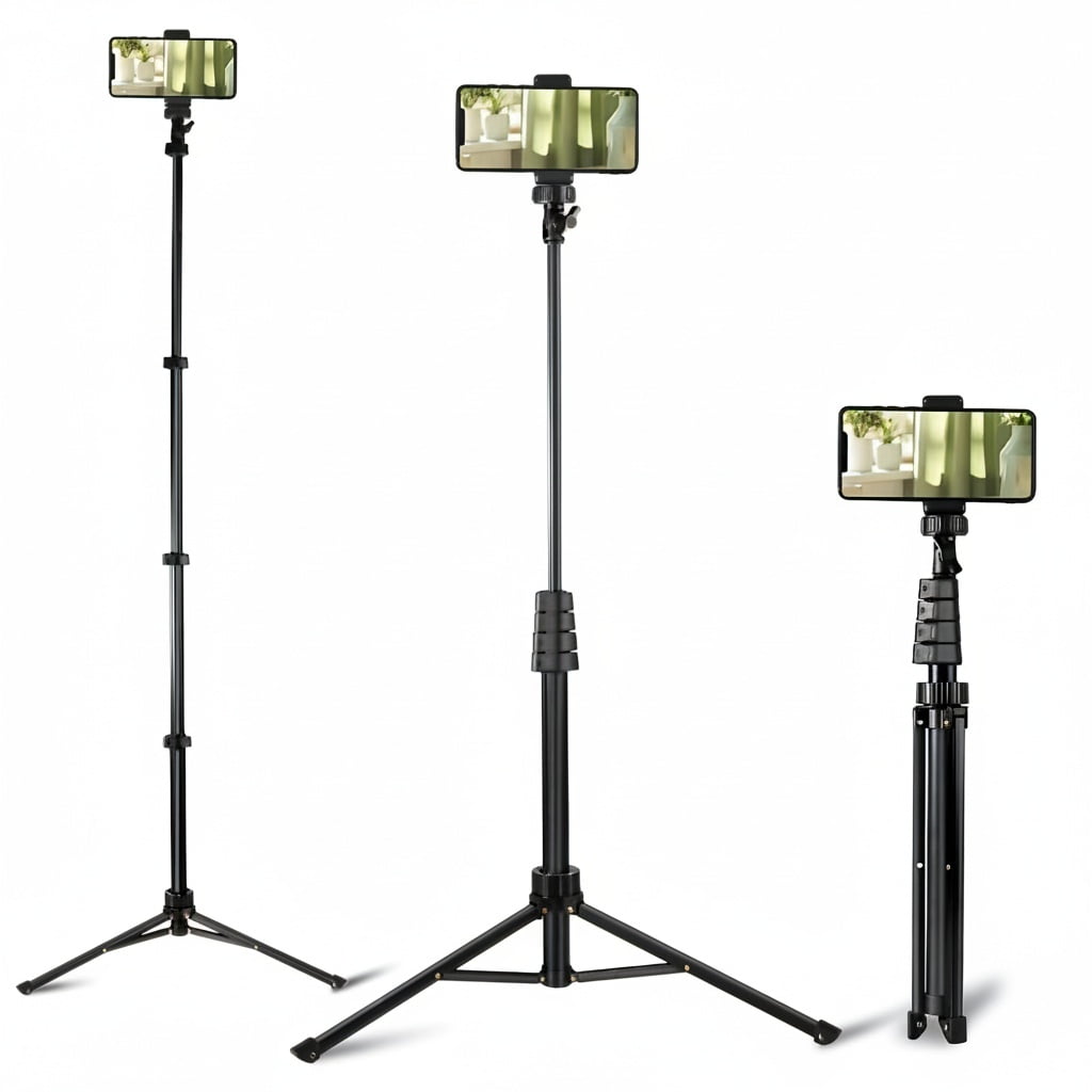 UEGOGO63 inch Phone Tripod, Selfie Stick Stand, For Video Recording, Compatible With Phone/ Camera Black