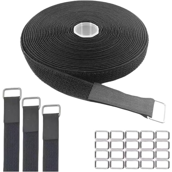 UEIWMX-0.78" x16Ft Hook and Loop Straps with 25 Metal Buckles, Adjustable Fastening Cable Straps, Cut-to-Length Cinch Strap, Reusable Nylon Securing Cord Ties for Organizer or Storage, 1 inch Wide, B
