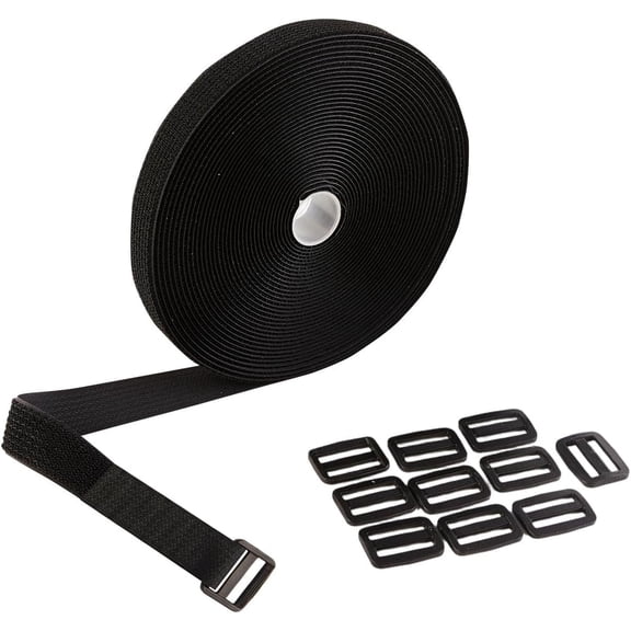 UEIWMX-0.8"  32Ft Hook-and-Loop Straps with 50 Buckles, Adjustable Fastening Cable Straps, Cut-to-Length Reusable Nylon Fastening Strap for Organizer and Cable Management, Black