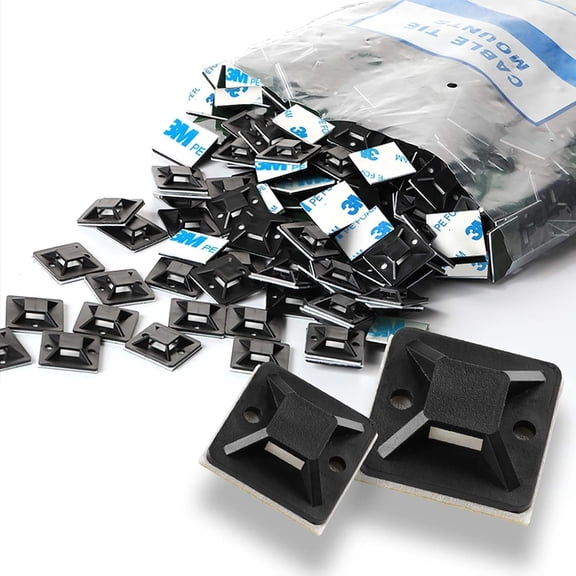 UEIWMX-100 PCS Zip Tie Mounts, Self Adhesive Cable Tie Holders, 3M Strongly Adhesive-Backed, 3/4in Black Wire Tie Base Holder with Screw Hole, 19.5mm x 19.5mm Squares, Cable Clips Management Anchors