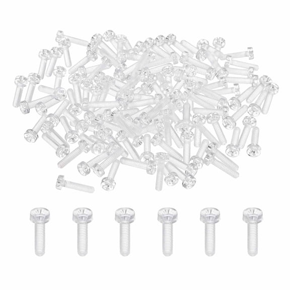 UEIWMX-120Pcs Clear Acrylic Screws, M3 x 12mm PC Plastic Phillips Round Head Screw Metric Coarse Thread Bolts for Machine Accessories, Transparent