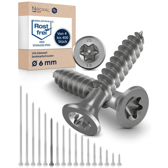 UEIWMX-#14-2-3/4" Exterior Wood & Fence Screws 6x70mm Stainless Steel Flat Head Deck Screws Partial Thread 6mm Strong 70mm Long 50 Pieces Rust Resistant A2