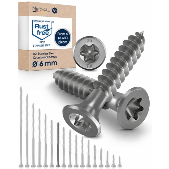 UEIWMX-#14-3-1/8" Exterior Wood & Fence Screws 6x80mm Stainless Steel Flat Head Deck Screws Partial Thread 6mm Strong 80mm Long 25 Piece Rust Resistant A2