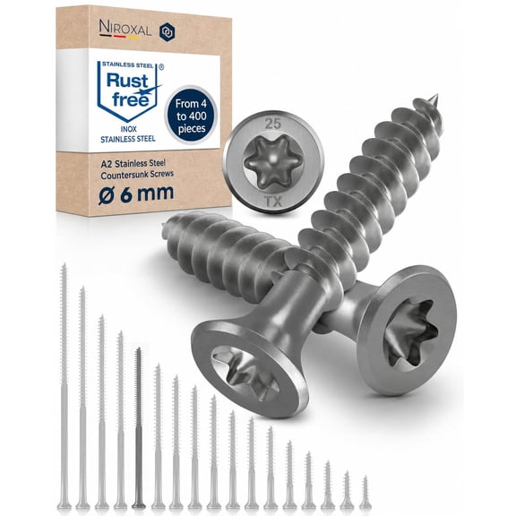 UEIWMX-#14-4" Exterior Wood & Fence Screws 6x100mm Stainless Steel Flat Head Deck Screws Partial Thread 6mm Strong 100mm Long 10 Pieces Rust Resistant A2