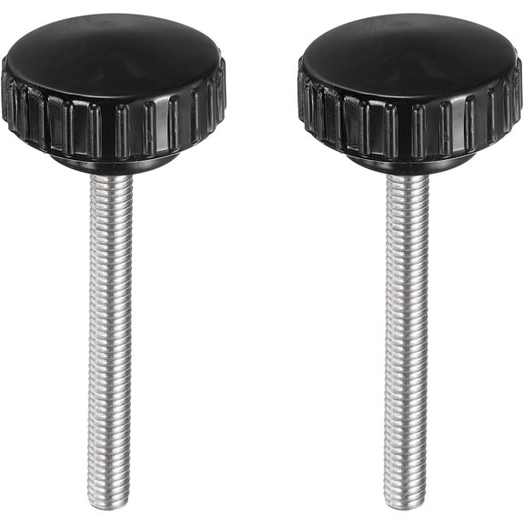 UEIWMX-2pcs Knurled Clamping Knobs M6 x 60mm Metric 304 Stainless Steel Male Thread Thumb Screw on Type 30mm Plastic Round Head Threaded Hand Bolt Stud Knobs Black