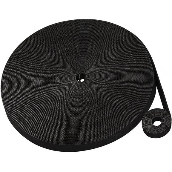 UEIWMX-50FT x 1/2 Inch Double Sided Hook and Loop Tape, Reusable Nylon Fastening Cable Ties, Multi Purpose Wire Management Roll for Home Office Data Center, (1, Black)