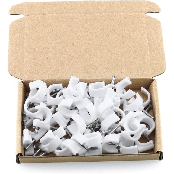 UEIWMX-50pcs 12mm Round Cable Fixing Wire Tie Buckle Support Clamp Plastic Steel Nail Wire Clamp Wire Clip