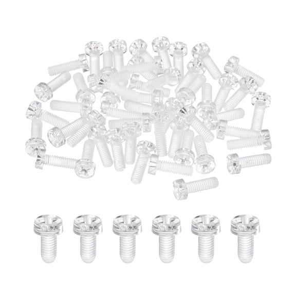 UEIWMX-60Pcs Clear Acrylic Screws, M4x10mm PC Plastic Phillips Round Head Screw Metric Coarse Thread Bolts for Machine Accessories, Transparent