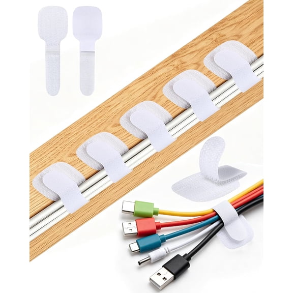 UEIWMX-80Pcs Self-Adhesive Cable Ties, Hook and Loop Cable Straps, White