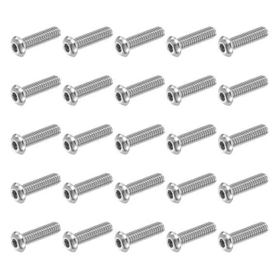UEIWMX-Button Head Socket Cap Screws, 25 PCS 1/4-20 UNC x 1 Inch 304 Stainless Steel Hex Drive Fully Thread Machine Bolts Screw for Furniture Water Pump Light Fixture, Silver