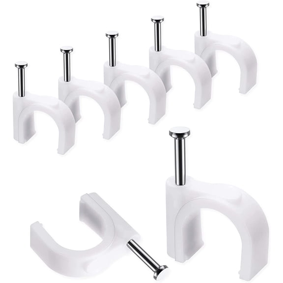 UEIWMX-Cable Clips, 100 Pcs, 10mm, Wire Wall Clips with Steel Nails, Cable Management Organizer Clip, Cable Tacks Coax Holder Clips, RG6 RG59 CAT6 RJ45 Cable Cord Clip, White